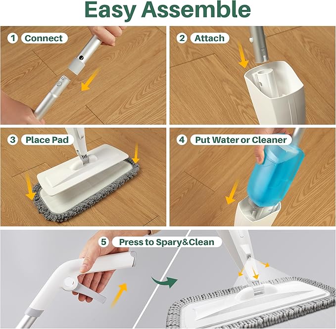 JOYMOOP Spray Mop for Floor Cleaning, Dry & Wet Microfiber Cleaner with 18oz Refillable Bottle and 2 Replacement Pads, for Home or Commercial Use