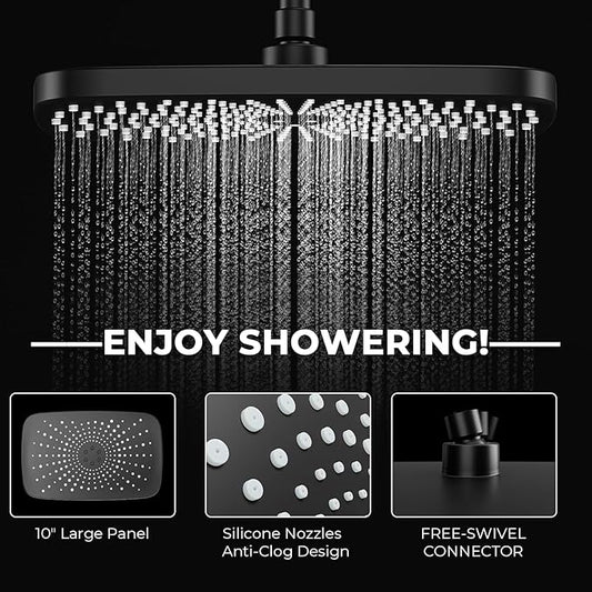 Wide Rain Shower Head With 5 Modes Handheld Showerheads, High Pressure Showerhead Combo with Extension Arm for Bathroom Accessories, Adjustable Shower Head with Anti-Clog Nozzles (Black)