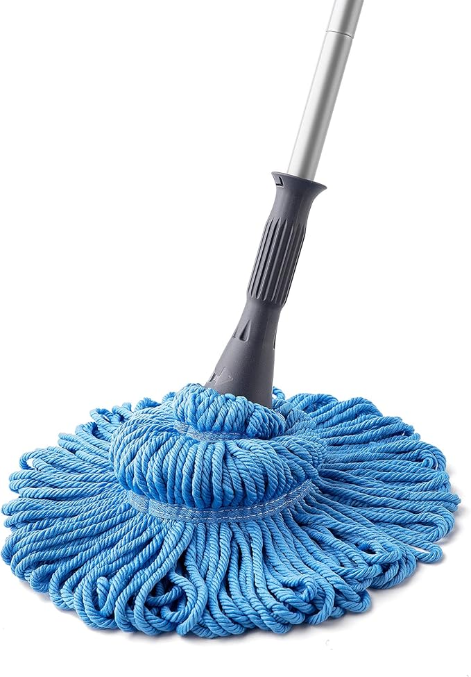 Eyliden Mop with 2 Reusable Microfiber Heads, Easy Wringing Twist Mop, 57.5 inch Long Handle, Wet Mops for Floor Cleaning, Commercial Household Clean Hardwood, Vinyl, Tile, and More (Blue)