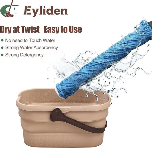 Eyliden Mop with 2 Reusable Microfiber Heads, Easy Wringing Twist Mop, 57.5 inch Long Handle, Wet Mops for Floor Cleaning, Commercial Household Clean Hardwood, Vinyl, Tile, and More (Blue)
