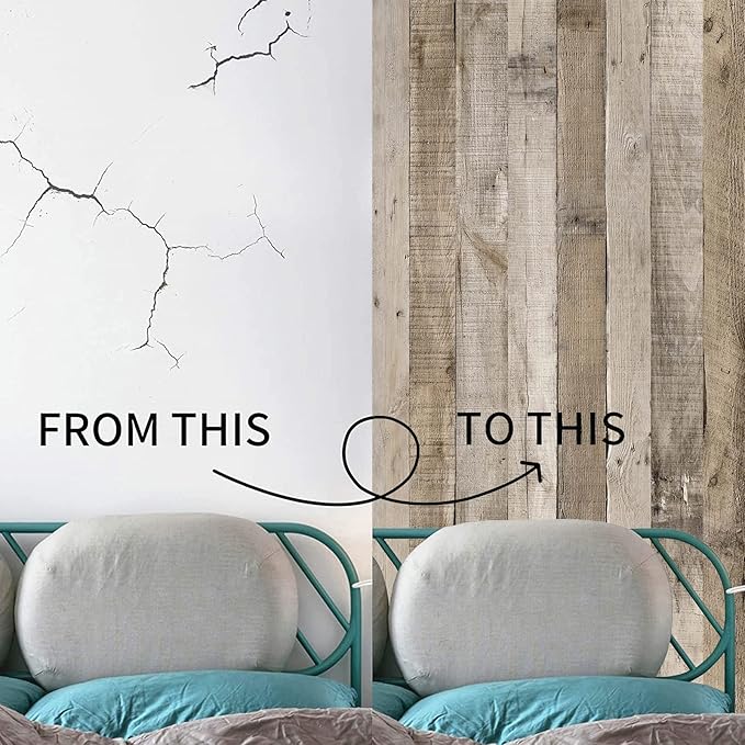 Yun-aeon Natural Wood-Grey Wood Contact Paper Peel and Stick Wallpaper 17.3"x 236"Self Adhesive Removable Vintage Faux Wood Wall Paper Plank Shelf Home Decoration Kitchen Counter Cover Use