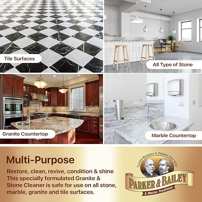 Parker & Bailey Granite & Stone Cleaner - Countertop Kitchen Island Cleaning Spray Marble Tile Slate Quartz Daily Bathroom Counter -White, 24 Oz