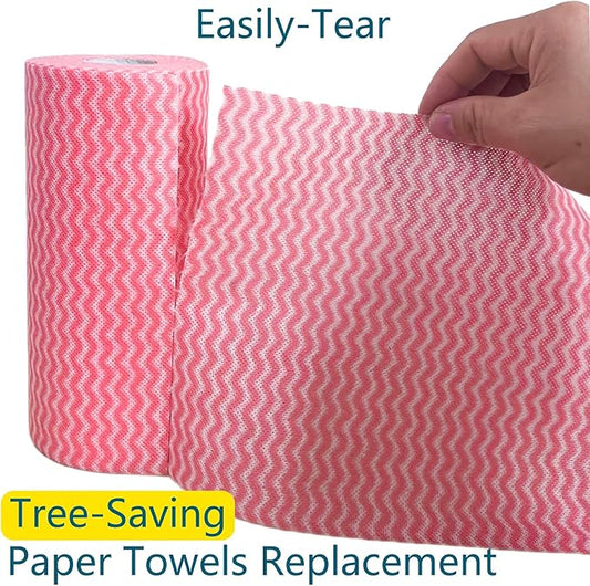 Reusable Paper Towels, 120 Full Sheets 2 Pack, Zero Waste Paperless Kitchen Washcloths, Multi-Purpose Cleaning Handiwipes, Washable Towels - Pink