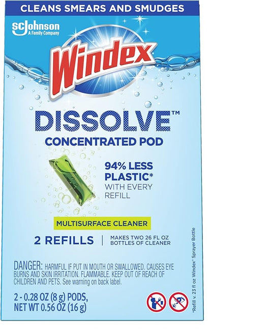 Windex Dissolve Concentrated Pods, Multisurface Cleaner, 2 Concentrated Dissolvable Refill Pods