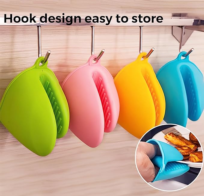 2 Pairs All Black Mini Silicone Oven Gloves, Mini Finger Protector Pot Holder for Kitchen,Cooking,Baking,BBQHeat Resistant Gloves,can be Washed in The Dishwasher