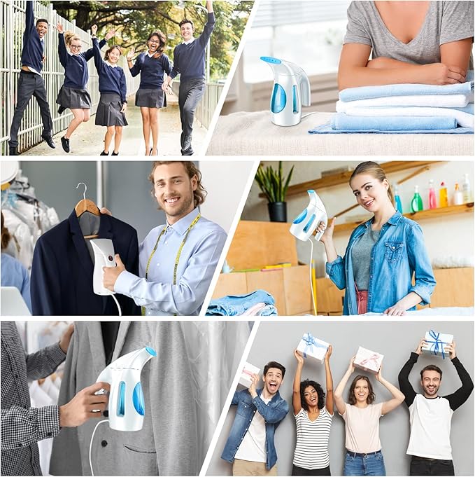 HiLIFE Steamer for Clothes, Portable Handheld Clothing Steamer, 240ml Big Capacity, 700W, Strong Power, Fabric Quick Wrinkle Remover for Home, Office, Travel (ONLY FOR 120V)-Maya Blue