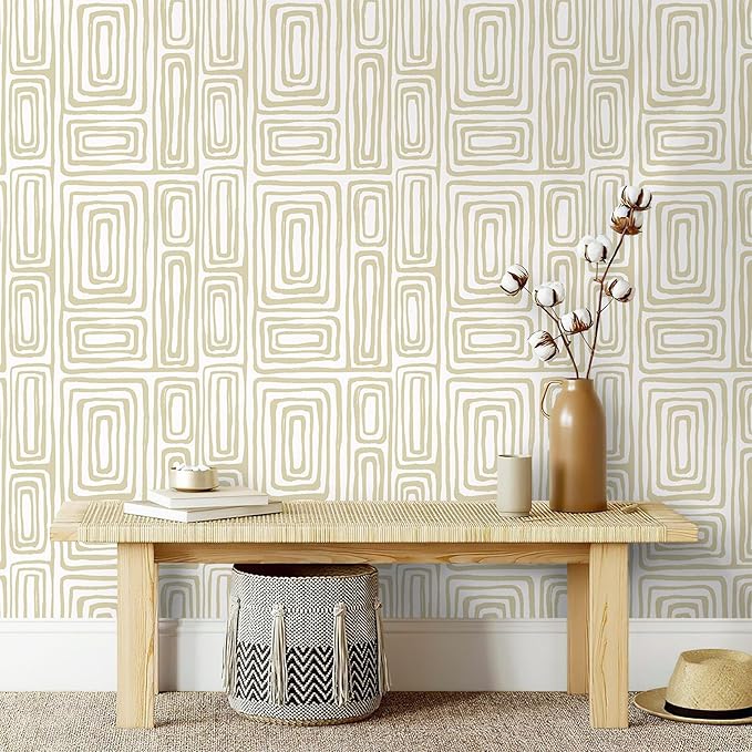 GloryTik Peel and Stick Wallpaper Boho Modern Beige Contact Paper Peel and Stick Wall Paper Removable Self Adhesive Geometric Wallpaper for Bathroom Bedroom Cabinets Decor Vinyl 16.14"x78.7"