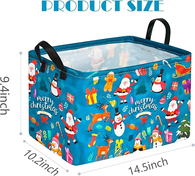 MAIZMZ Christmas Basket for Kids Gingerbread Santa Claus Snowman Storage Baskets Collapsible Nursery Hamper Waterproof Clothes Toy Bin Book Shelf Gift Basket Cube Xmas Party Decor