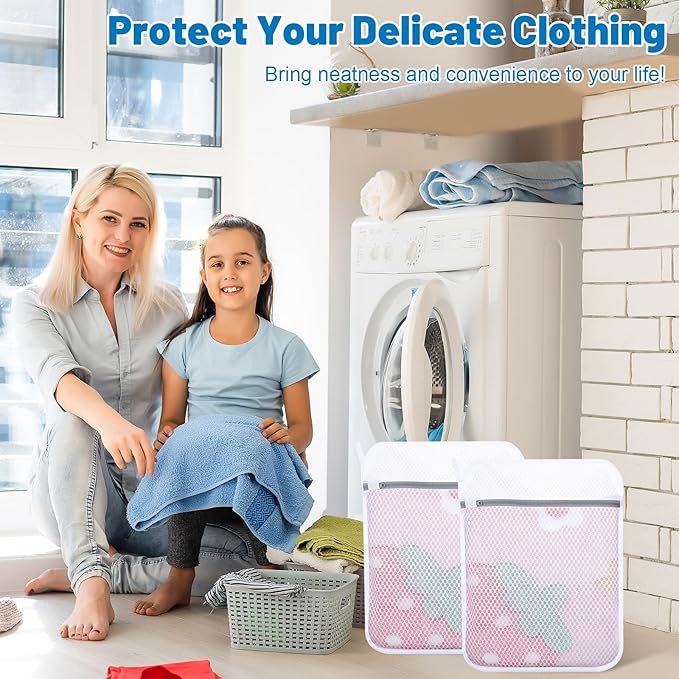 4-Pack Durable Honeycomb Mesh Laundry Bags for Delicates - 12x16 Inches Lingerie Bags for Washing Delicates with Sturdy Zippers, Protect Clothes in Washing Machine for Home, College & Dorm (Medium)