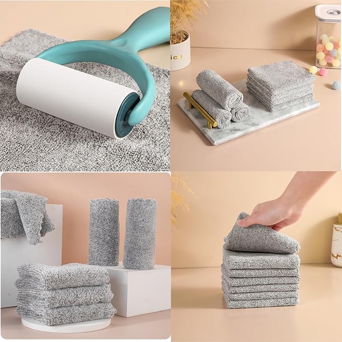 20 Pack Kitchen Dish Cloths Super Absorbent Coral Fleece Dish Cloths, Reusable Washable Fast Drying Rags, Nonstick Oil Microfiber Lint-Free Kitchen Cleaning Towels for Furniture Car Tea Bowl 10 x 10"