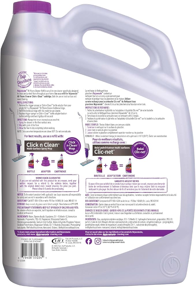 Rejuvenate All Floors Cleaner Refill, Breaks Down Dirt and Grime, Cleans and Protects Floors Throughout Your Home, Including Sealed Hardwood, Tile, Vinyl, Laminate and More, 1 Gallon