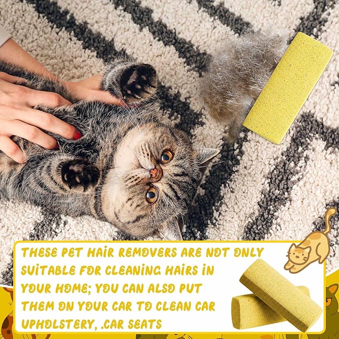 Abbylike 6 Pcs Pet Hair Remover Pumice Stone Reusable Portable Dog Cat Hair Removal Tool Scraper for Carpet,Couch, Bedding, Car Upholstery, Furniture Cleaning (5.3 x 2 x 1.4 Inch,Yellow)
