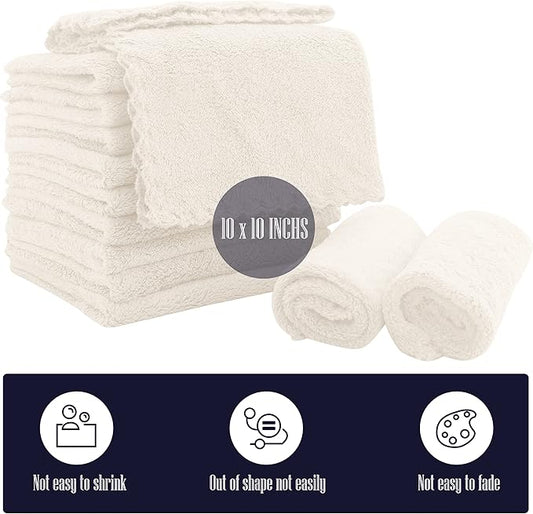 16 Pack Baby Washcloths - Luxury Coral Fleece - Extra Absorbent and Soft Wash Clothes for Newborns, Infants and Toddlers - Suitable for Sensitive Skin and New Born - Baby Shower - Cream, 10x10 Inch