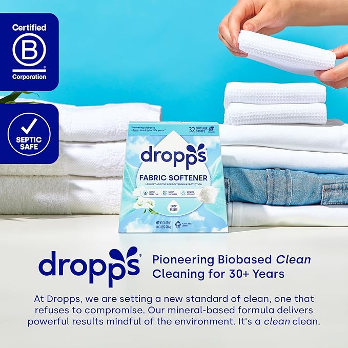Dropps Fabric Softener Pods, Crisp Breeze (64 Count) - Laundry Softener For Soft & Fluffy Fabrics | Liquid Softener & Dryer Sheet Alternative | Clean Ingredients | Plastic Free Packaging
