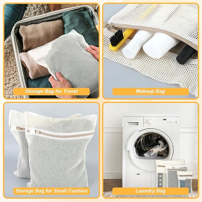 6 Pcs Laundry Bag Mesh Wash Bag Zipper Cotton Mesh Laundry Bags for Delicates, Lingerie Bags for Washing Delicates, Underwear, Pants, Shoes, Socks, Bra