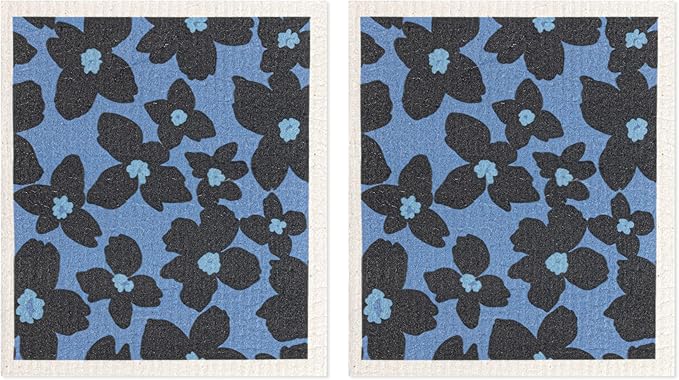 MÜkitchen Premium Eco Sponge Dish Cloth | Highly-Absorbent Kitchen Cloth for Cleaning and Drying Dishes | Machine Washable and Reusable | Set of 2 | (Periwinkle Floral)
