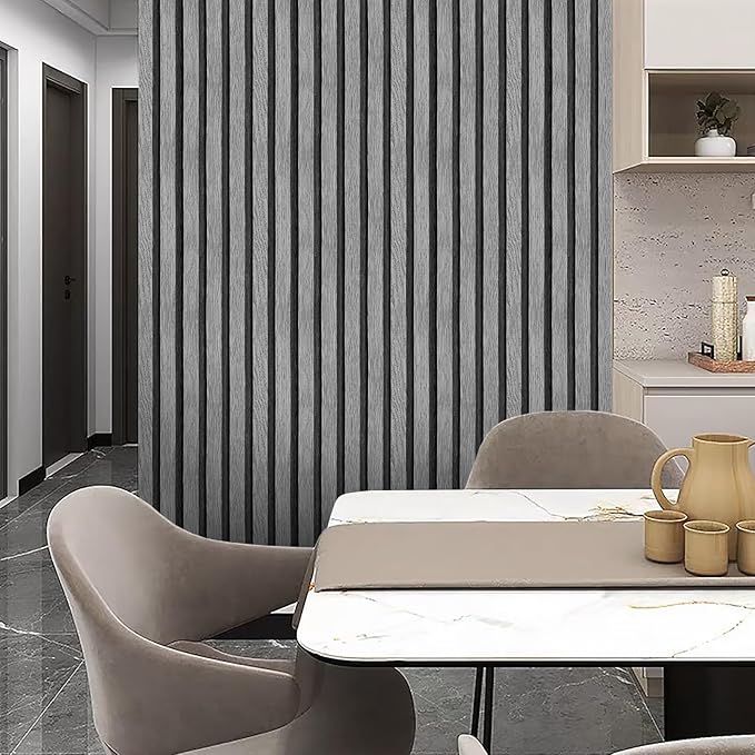 Yun-aeon Natural Wood Peel and Stick Wallpaper Grey Wood Slats - 17.3"x 120" Self-Adhesive Waterproof Vinyl Removable Wall Paper for Wall Decor Bedroom