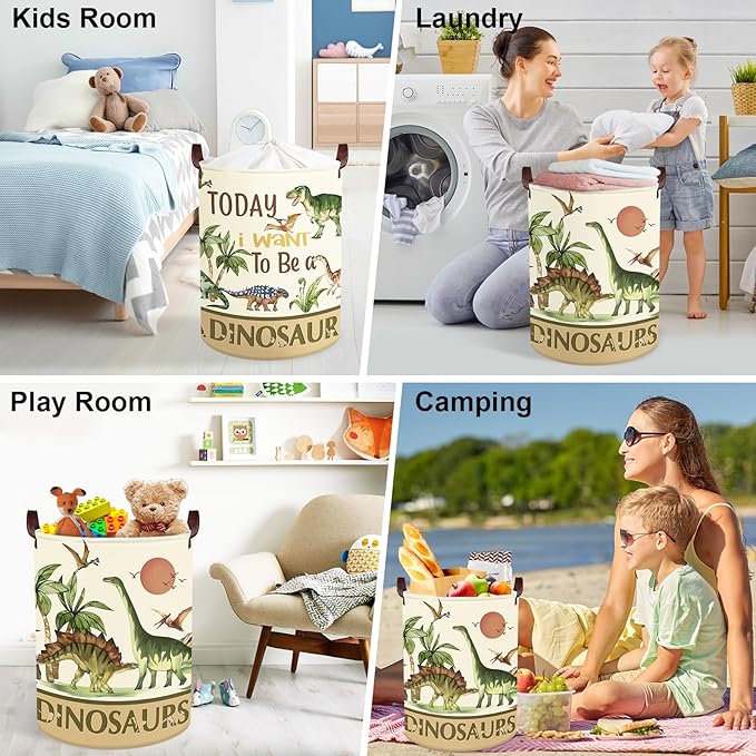 Clastyle Large Dinosaur Kid Storage Basket Baby Laundry Hamper Palm Tree Boy Gift Toy Box Collapsible Clothes Organizer Nursery Bin for Bedroom,Sunset,36 * 45 cm