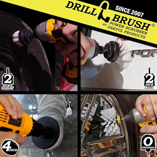 Car Detailing Brush Kit - Wheel Spin Brush - Rim Cleaner - Carpet Scrubber - Glass Cleaner - Automotive Cleaning Brushes - Auto Interior Scrubber - Motorcycle - RV - Supplies for Maintaining Vehicle