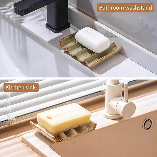 Soap Dish for Shower, Soap Dish with Drainage, Soap Bar Holder Decorative Square Soap Tray, Waterfall Drainer Soap Holder for Bathroom Kitchen Sink, Retro Yellow1 Pcs