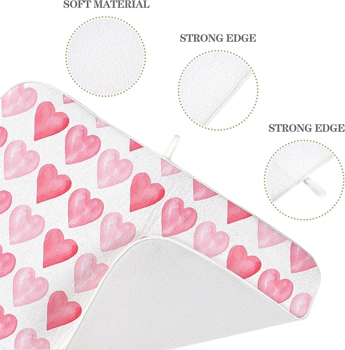 Valentine's Dish Drying Mat 18x24 Inches For Kitchen Counter Absorbent Pink Love Heart Kitchen Mother's Day Anniversary Wedding Drying Mat Pad For Home Kitchen,Dining Room,Office Decoration
