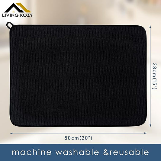 Dish Drying Mat, Microfiber Ultra-Absorbent Kitchen Counter Mat, Ideal Dish Drying Pad for Dishes, Utensils, Pots, and Pans, Black, Large - 15"x20" (50x38cm).