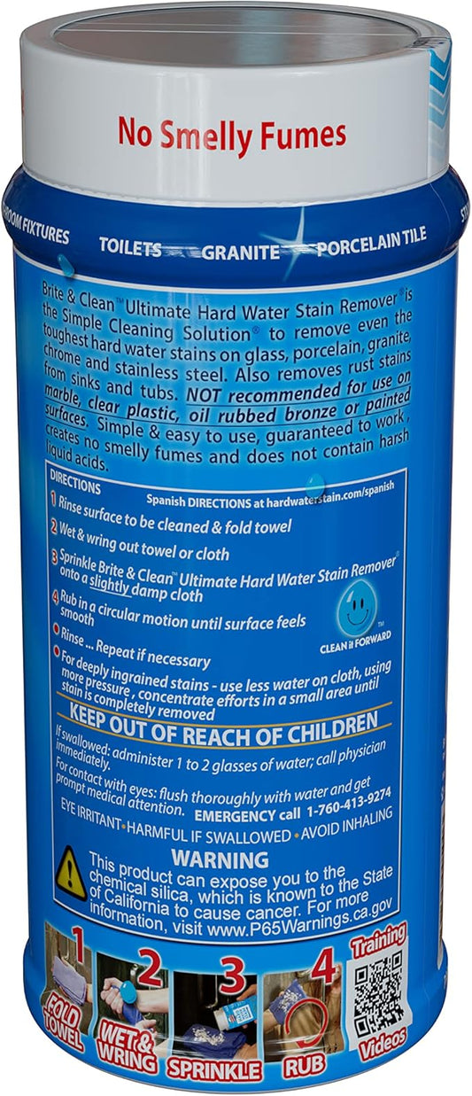 Brite & Clean® (Bright & Clean) Ultimate Hard Water Stain Remover® for Glass, Shower Doors & Windows – Removes Mineral Deposits from Granite, Porcelain, Tile, Stainless Steel & Chrome