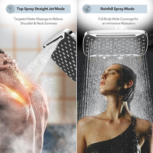 High Pressure Rain Shower Head, 7 Spray Modes Rain Shower Heads with Handheld Spray Combo, Dual Showerhead with 10 Inch Rainfall Spray, Detachable Hand Held Shower, Stainless Steel Hose, Power Wash