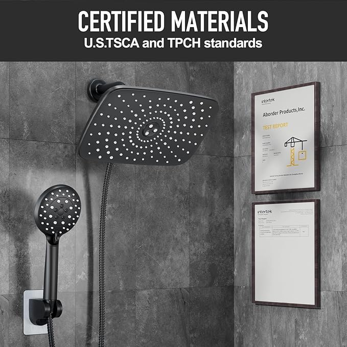 Veken 11.8'' Rain Shower Head with Handheld, High Pressure Rainfall Showerhead Combo with 5 Handheld Water Spray Modes for Bathroom Accessories, Home Decor, Detachable Dual Shower Heads, Matte Black