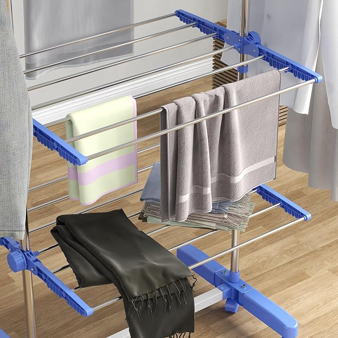 HOMCOM Folding Clothes Airer with Side Wings for Indoor and Outdoor Use 142 x 55 x 172 cm 4 Levels Blue