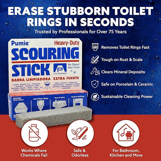 PUMIE Pumice Scouring Stick for Cleaning Toilet Rings Stain & Hard Water Rings, Tough Bathroom, Pools & Tubs, Extra Strong Heavy Duty Pumice Stone for Toilet Cleaning, Rust, Grills & Ovens- Pack of 12