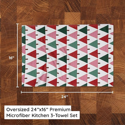 Christmas Kitchen Towels Set of 3 Candy Lane – Microfiber Waffle Weave Dish Towels 16x24, Super Absorbent & Lint-Free Holiday Kitchen Towels for Drying, Cleaning & Christmas Décor