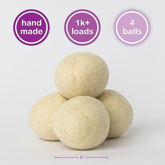 Organic Chix All Natural Unscented Dryer Balls - 100% Pure Wool, Reusable & Natural Alternative to Fabric Softener & Dryer Sheets - Handmade in USA, Non-GMO (4 Pack, 1000+ Loads)