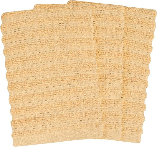 Ritz Royale Collection 100% Combed Terry Cotton, Highly Absorbent, Kitchen Dish Cloth Set, 13-3/4" x 12", 3-Pack, Solid, Straw