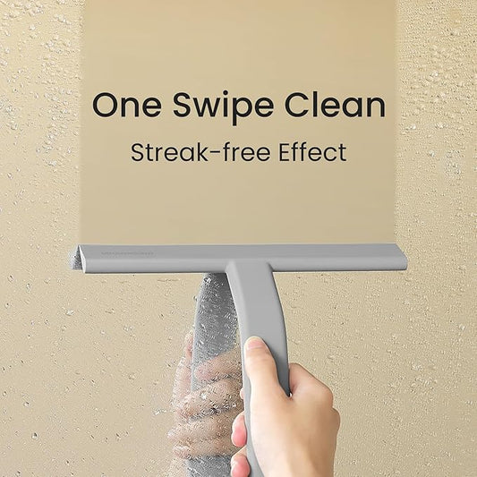 dancemoon JustHang Shower Squeegee for Glass Doors, All-in-One Award-Winning Silicone Squeegee with Built-in Hook for Bathroom, Window, Mirror, Tile Wall, Car, Streak-Free Cleaner Tool, 10-Inch Gray