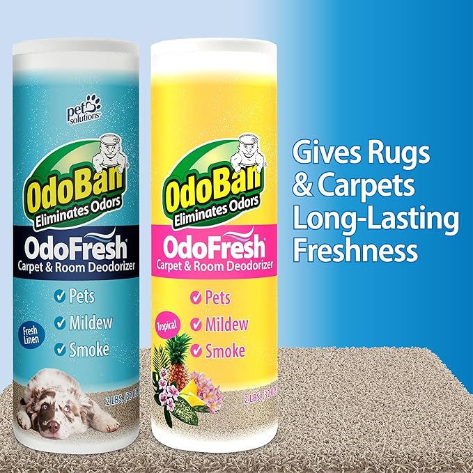 OdoBan OdoFresh Carpet and Room Deodorizer Powder for Home Smells and Odors Including Smoke, Pet Urine, Dogs, and Cat Litter, Fresh Linen Scent, 2 Pounds