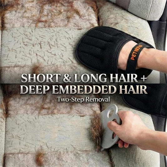 Pet Hair-Removal Glove for Car: Deep Embedded Hair Removal Kit for Car Seats Mats Trunk - Includes 2 Gloves Carpet Rake & Reusable Lint Roller