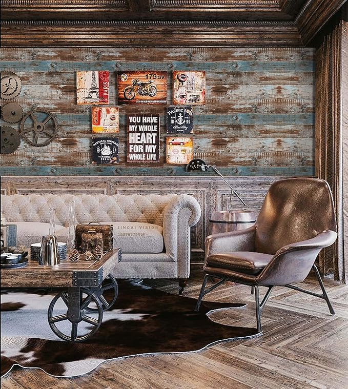 Dimoon 197''x17.7'' Thicken Wood Peel and Stick Wallpaper Waterproof Wood Contact Paper Wood Wall Paper Removable Self Adhesive Faux Rustic Wood Grain Texture Vintage Panel Wall Covering Vinyl Roll
