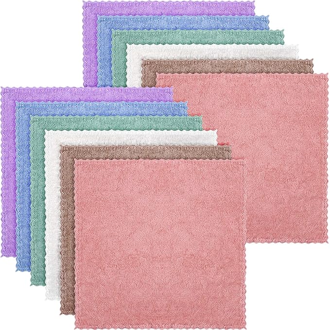 Syhood 12 Pieces Face Wash Cloth 12 x 12 in Makeup Remover Cloths Towel Coral Velvet Facial Microfiber Soft Fast Drying Facial Cleansing Towel for Face(Beige, Blue, Purple, Brown, Green, Pink)