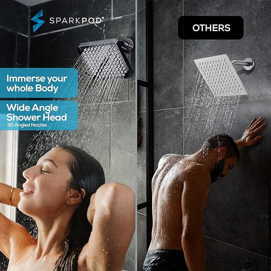 SparkPod Shower Head - High Pressure Rain - Premium Quality Luxury Design - Easy Clean Adjustable Replacement for Your Bathroom Shower Heads (Charcoal Grey, 6 Inch Square)