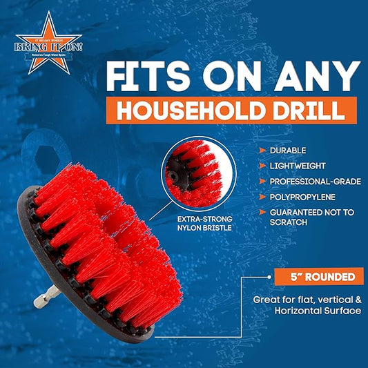 Grout Cleaner 5 Inch Flat Drill Brush | Tile and Grout Cleaner Tool Drill Brush Attachment | Bathroom and Shower Scrubber | Stiff Nylon Bristles Remove Soap Scum | Baseboard Cleaner Tool