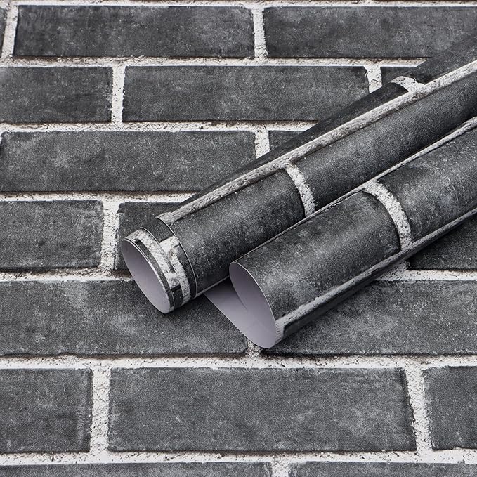 HeloHo 17.7" X 118" Grey Brick Wallpaper Peel and Stick Self-Adhesive Removable 3D Textured Wall Paper for Kitchen Backsplash Living Room Bedroom Decor