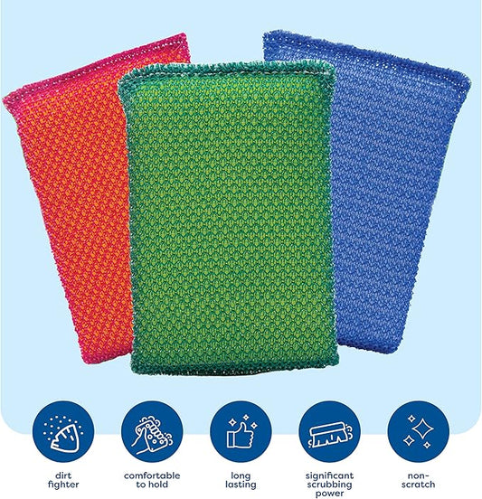 SCRUBIT Multi-Purpose Scouring Pad - Non-Scratch Cleaning Sponges for Pots, Pans, Dishes, Utensils & Non-Stick Cookware - Scrubbing Pads Use for Kitchen, Bathroom - 6 Pack Dish Sponge (Green)
