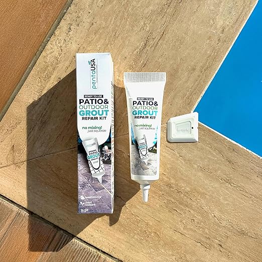PentaUSA Outdoor Grout - Premixed Patio Grout in a Tube, Ready to Use Polymeric Sand for Pavers, Repairs Stone Joints, Driveways, Entryways, Gardens - Includes Grout Float (14oz / Natural Sand Color)