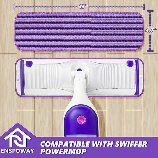 Reusable Mop Refills Pads for Swiffer PowerMop, 4 Pack Power Mop Refill Pads Microfiber PowerMop Pads Washable 15” Wet Pads Mopping Cloths for Multi-Surface & All Types of Floors, Purple