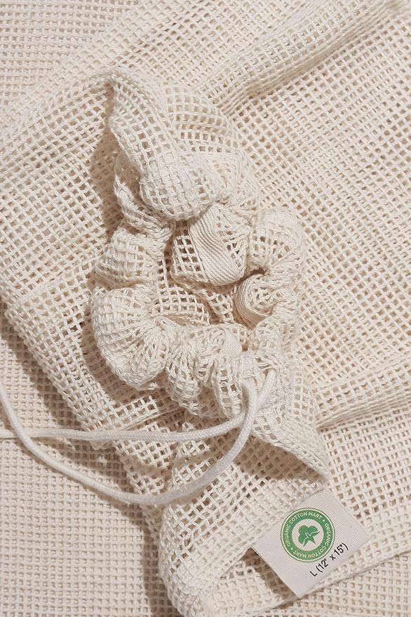 Cotton Mesh Laundry Bags for Delicate Clothes - Set of 3 Extra Large Mesh Washing Bags with Drawstring - Micro-plastic-free, Toxin-free, Dye-free & Unbleached Dryer Washer Bags (3 X-Large - 14”x18”)