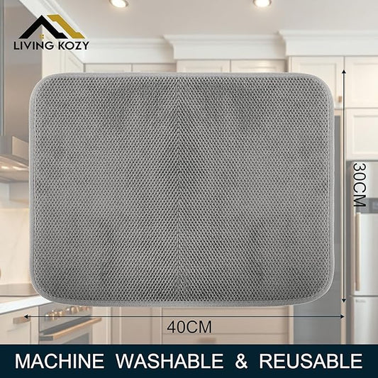 Dish Drying Mat, Microfiber Ultra-Absorbent Kitchen Counter Mat, Ideal Dish Drying Pad for Dishes, Utensils, Pots, and Pans, Gray, Small - 16"x12" (40x30cm).