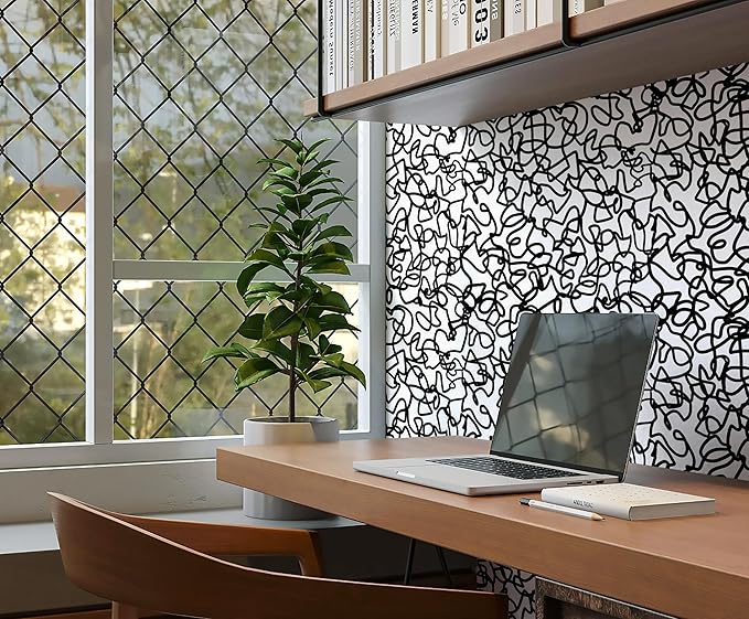 Ismoon 17.3"X196" Unique Black and White Peel and Stick Wallpaper Scribbles Wallpaper Modern Black Contact Paper Thickened Removable Self-Adhesive Wall Paper for Home Decoration Vinyl Film Roll