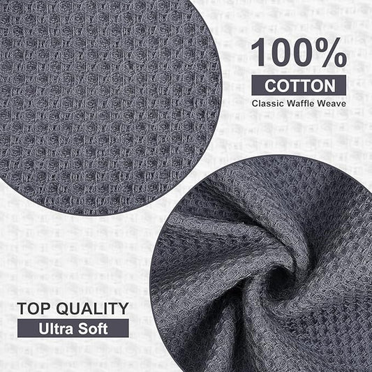 Kitinjoy 100% Cotton Waffle Weave Kitchen Towels (20 X 28 Inches, Dark Grey), 4-Pack Super Soft and Absorbent Dish Towel for Drying Dishes