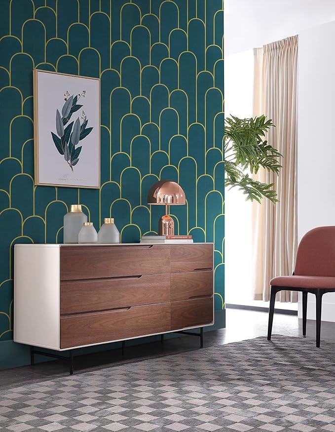 Yasinet Peel and Stick Wallpaper Green and Gold Wallpaper Dark Green Contact Paper Modern Geometric Removable Self Adhesive Wall Paper for Bedroom/Cabinet Waterproof for Bathroom Vinyl 197" x 17.3"